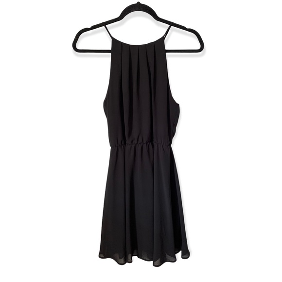 Black sheer sleeveless halter mini skater flowy cocktail dress S lush